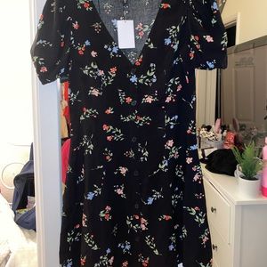 Floral black mini dress